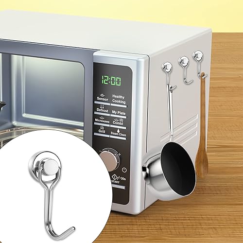 Miniatura 46 de E BAVITE Ganchos magnéticos giratorios negros, gancho magnético de neodimio fuerte de 30 libras con revestimiento epoxi para refrigerador, crucero