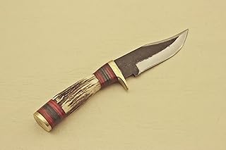 Hand Forged Carbon Steel Skinner Knife with Exquisite Stag| Bolster Handle and Premium Leather Sheath,The Ultimate Hunting Companion