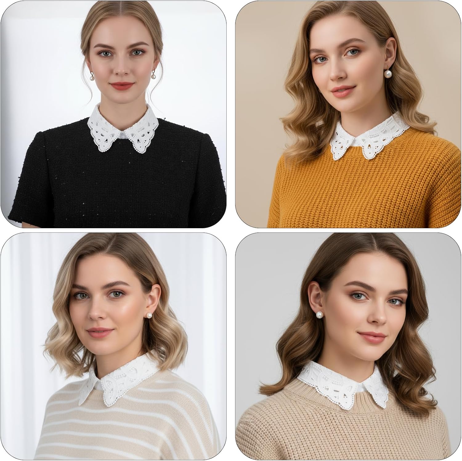 Fake Collar Detachable Dickey Collar, Blouse Half Shirts Peter Pan Faux False Collars for Women, Half Shirt Blouse False Collars White - Image 6