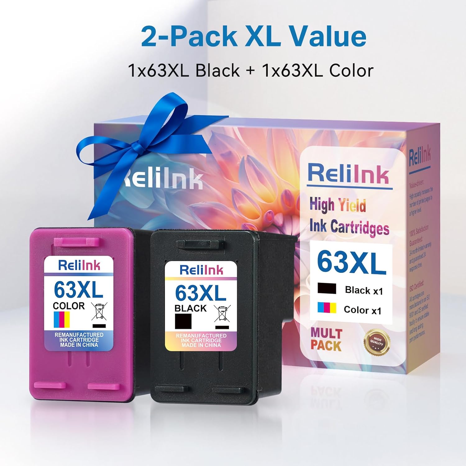 63XL Ink Cartridges Black and Color Replacement for HP Ink 63 63XL Ink Cartridge Combo Pack for OfficeJet 3830 4650 4652 4655 5255 5258 5252 Envy 4520 4512 DeskJet 3630 3632 2130 1112 Printers