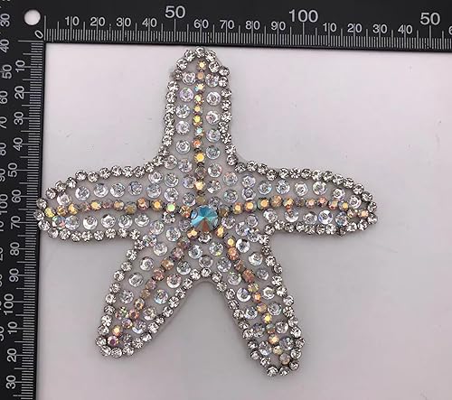 Miniatura 3 de 2 piezas de parches de lentejuelas con diamantes de imitación de estrella de mar brillantes, parches decorativos para coser estrellas, bricolaje,