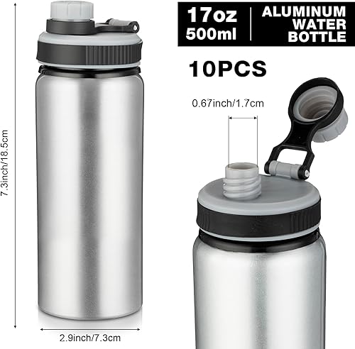 Miniatura 2 de Sunnyray 10 botellas de agua de aluminio de 17 onzas de metal reutilizables con tapa a presión asa a prueba de fugas botella de agua portátil para