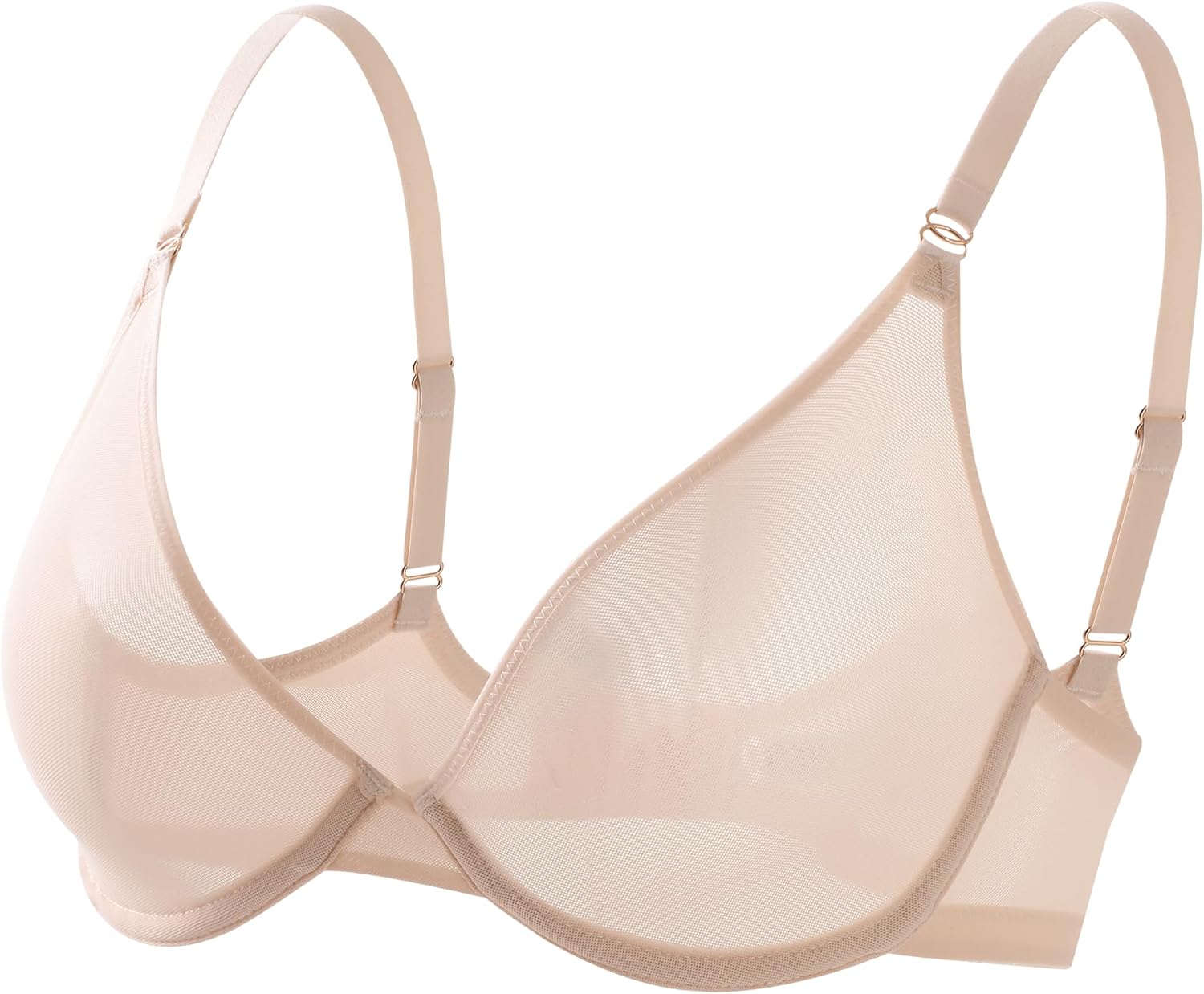 Demi Bras for Women Plunge Unlined Sheer Balconette Bra Mesh See Through Seamless Push Up Bra Wired Comfort No-Pads