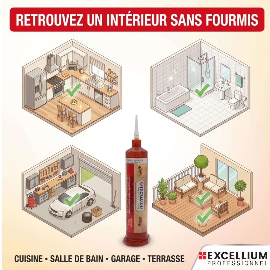 Gel Insecticide Appât Anti-Fourmis 35g EXCELLIUM PROFESSIONNEL | Détruit la fourmilière entière · Effet relais vers la colonie · Actif jusqu'à 4 semaines · Intérieur et extérieur