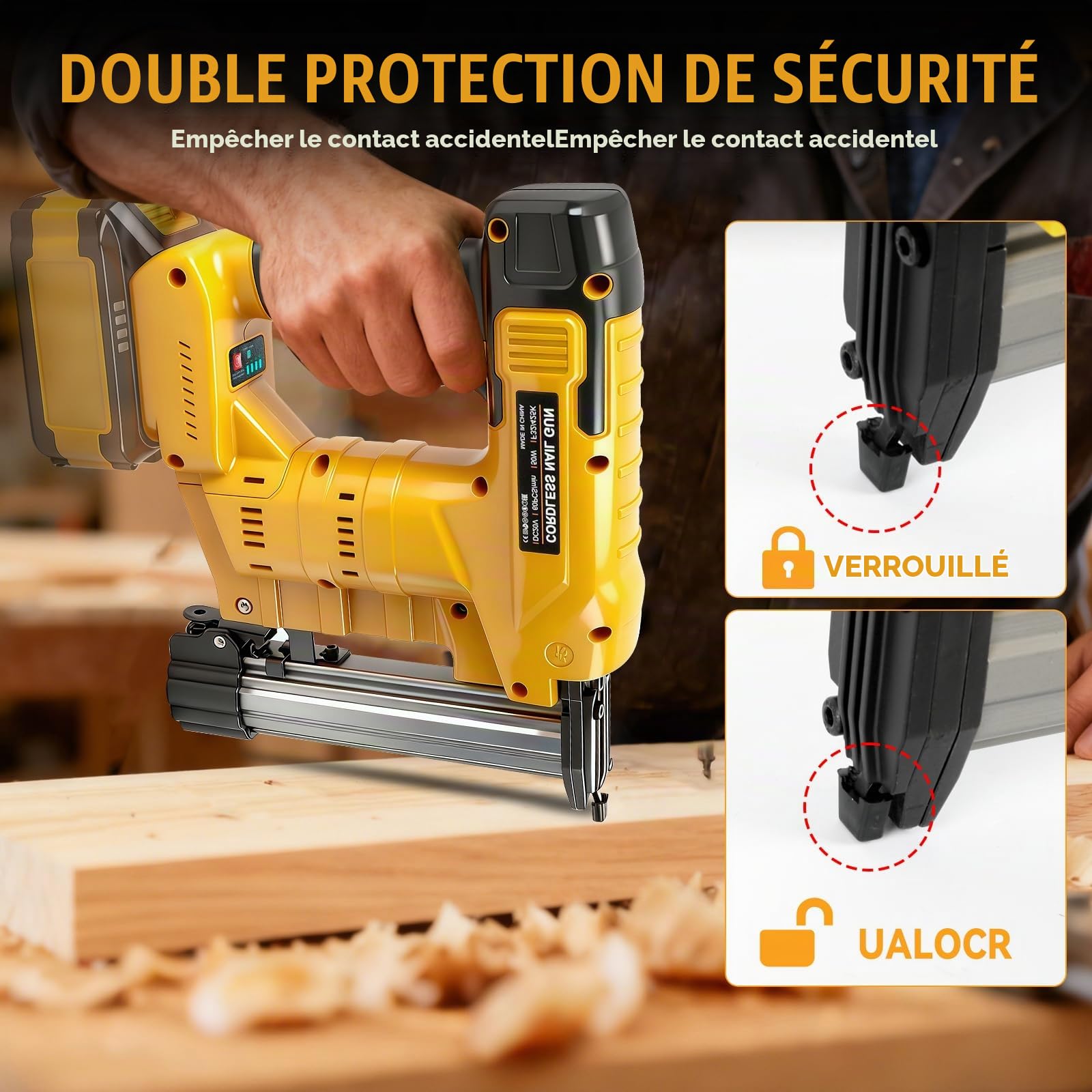 Cloueuse sans fil 18GA améliorée compatible avec la batterie Dewalt 20V, agrafeuse électrique sans balais avec 1000 clous et 1000 agrafes pour la rénovation, le bricolage et le travail du bois