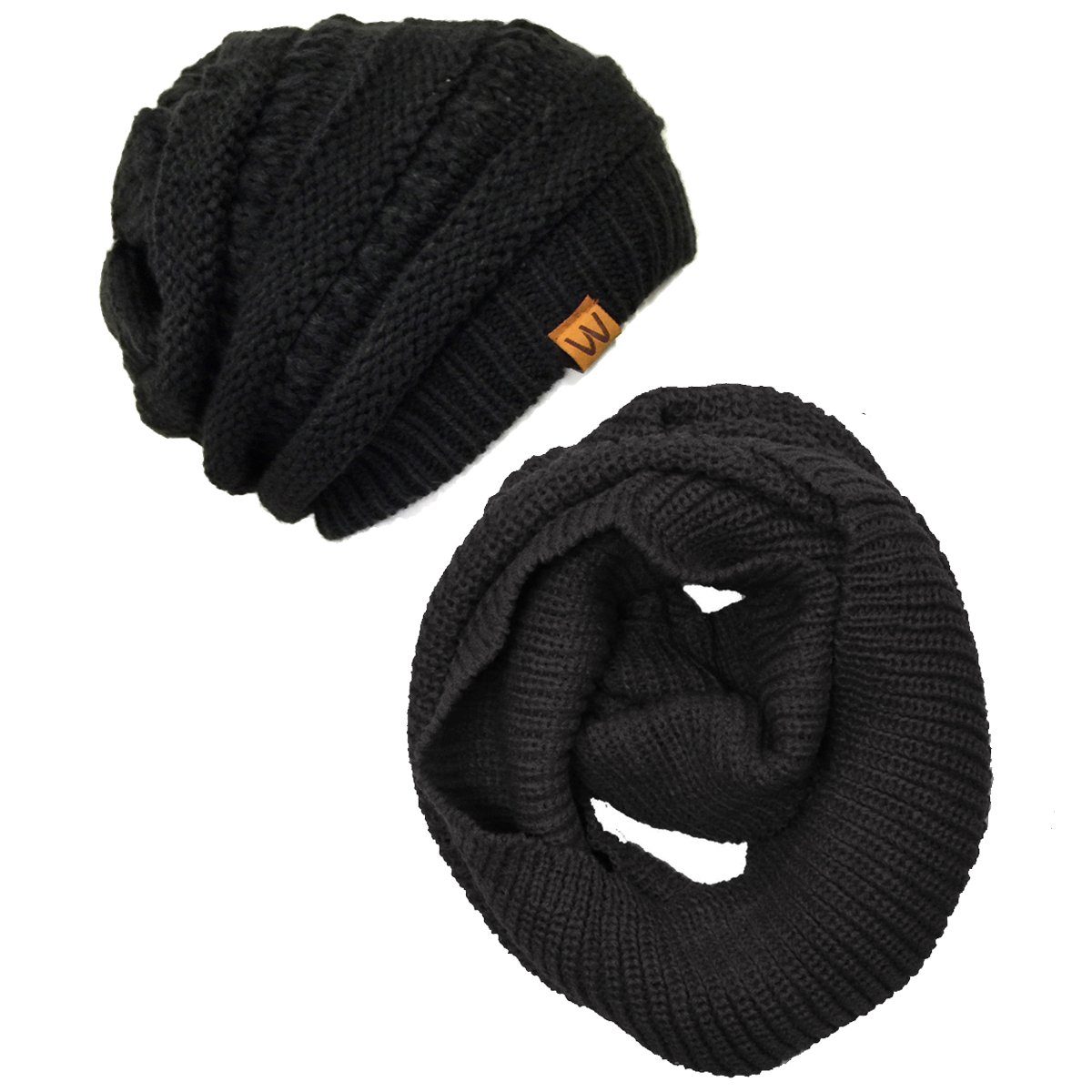 Wrapables - Conjunto de bufanda y gorro de punto para el invierno - negro - talla única
