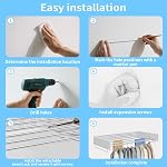 BQKOZFIN 80cm Wall Mounted Clothes Drying Rack,Laundry Drying Rack Collapsible, Drying Rack Clothing for Laundry Bathroom Indoor Outdoor, Can Store Clothes(White)