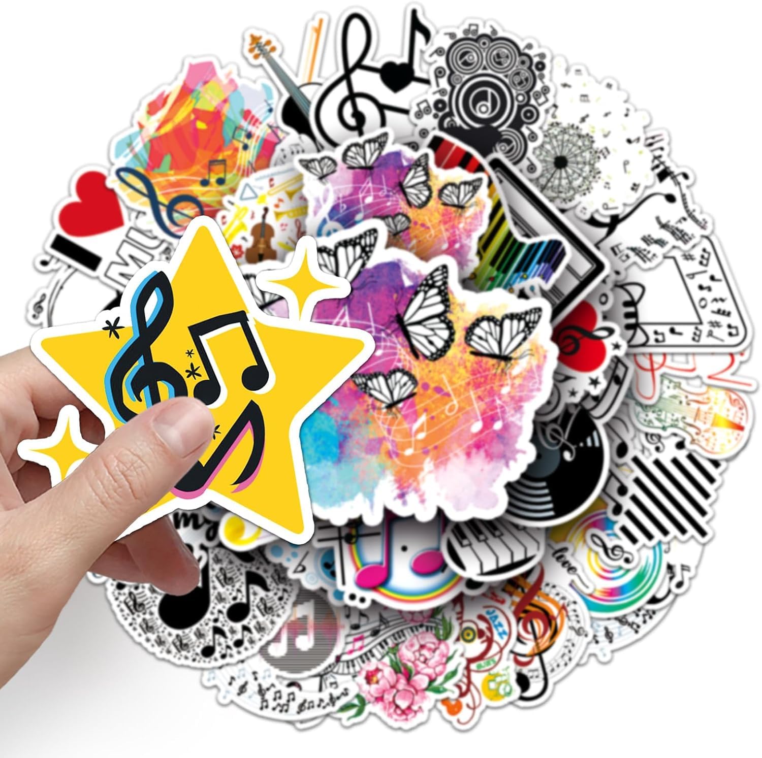 50 Pcs Music Stickers Set – Guitar, Band and Musical Notation Vinyl Stickers – Waterproof Laptop, Skateboard, Water Bottle and Luggage Stickers – Kids, Teens and Adults Gifts