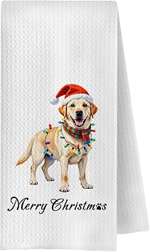 Christmas Labrador Retriever Kitchen Towels, Yellow Labrador Retriever Gifts Dish Tea Towel for Kitchen, Merry Christmas Lab Dog Decorative Hand Towels for Bathroom, 16x24 Inches