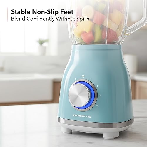 Miniatura 8 de OVENTE Batidora de encimera para batidos y batidos con motor de 550 W, tarro de vidrio de 50 onzas y 4 ajustes de velocidad ajustables, ideal para