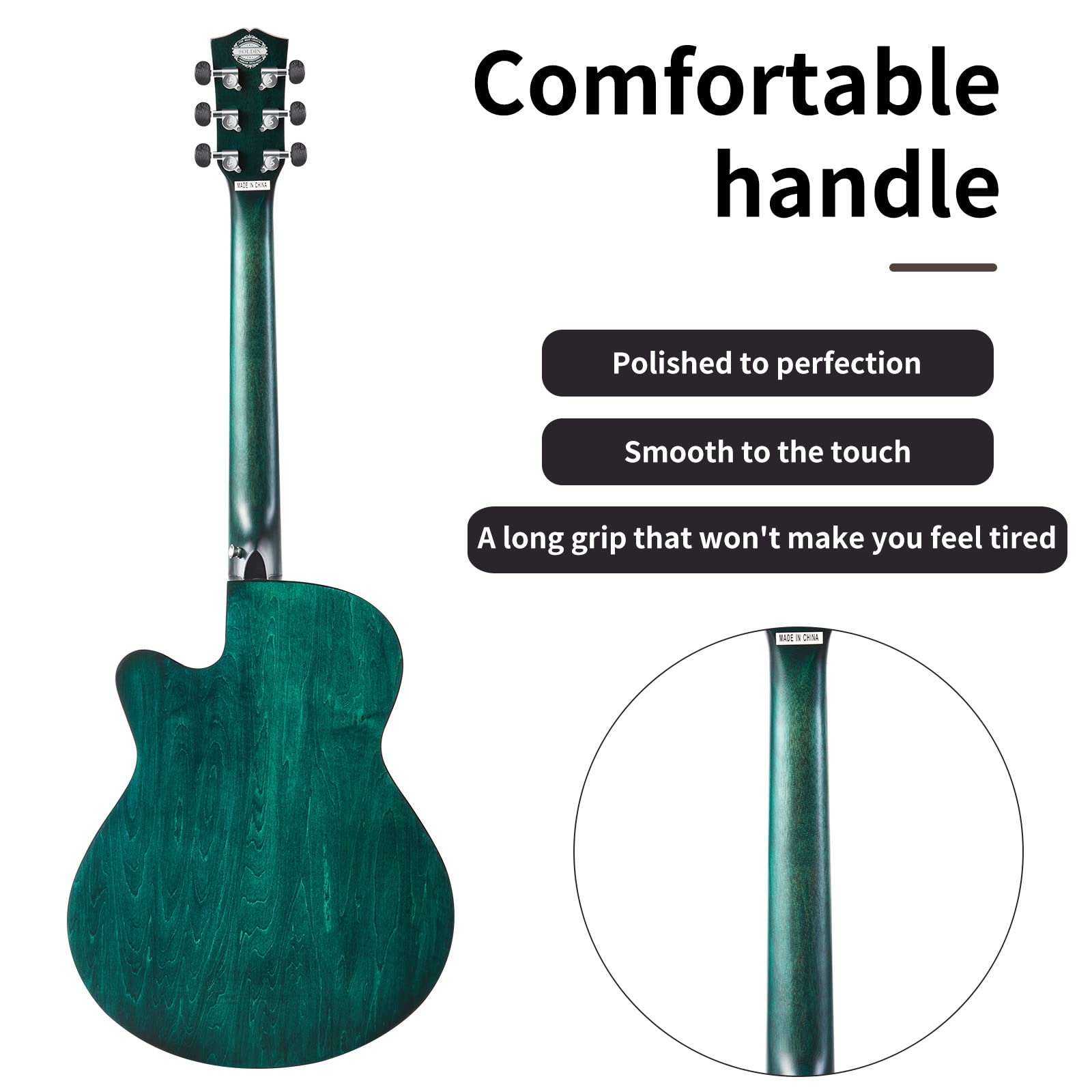 40 pouces Guitare acoustique Premium en épicéa massif Cutway Guitarra Bundle kit avec sac de transport,support de guitare,accordeur,sangle,capo,cordes,chiffon de nettoyage et médiators