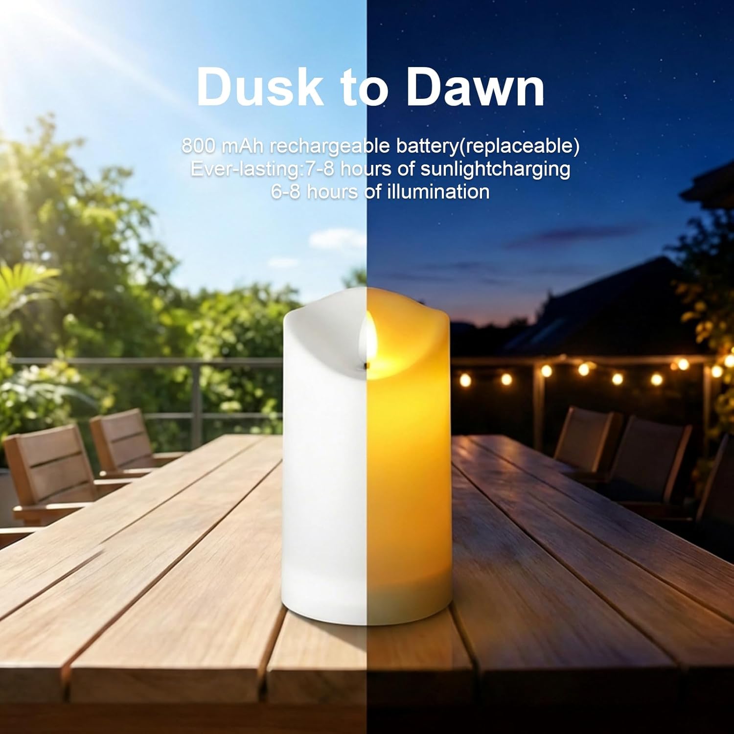 Solar Garden Decor-Solar Candles Outdoor Waterproof, Flameless LED Candles Rechargeable, Solar Powered Candles Dusk to Dawn for Patio Lantern Garden Table Decorations, Set of 2, 3.25" X 4"5" 6"