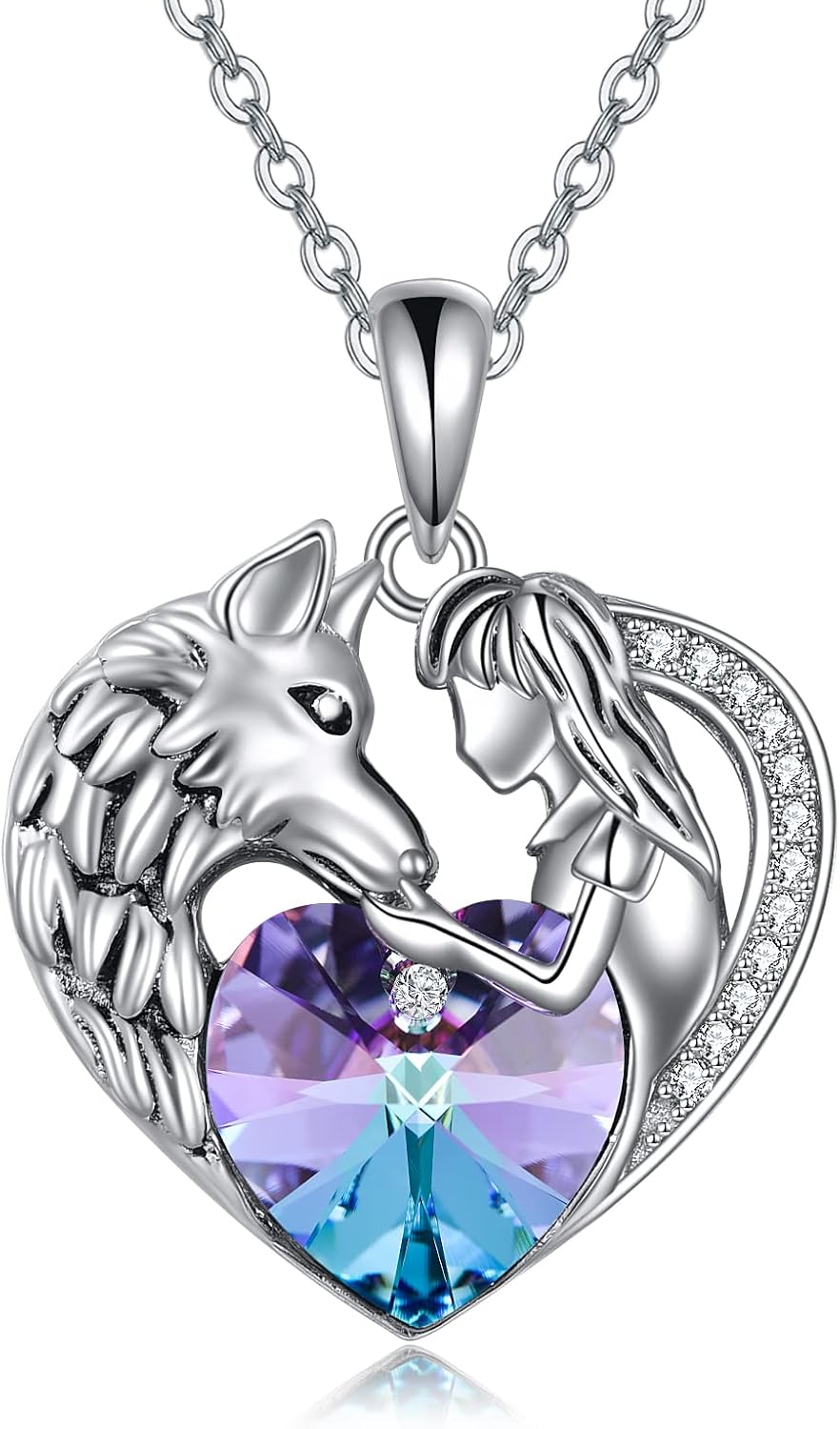 AOBOCO Purple Heart Pendant Necklace for Her Sterling Silver Animal Jewelry