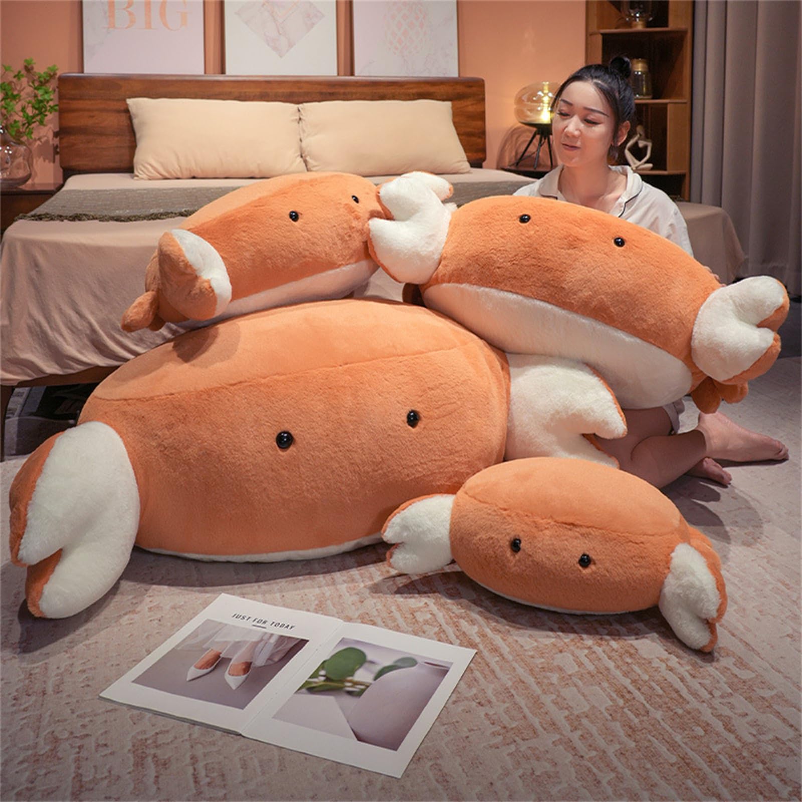 Kuscheltier Krabbe, Meerestier PlüSchtier PlüSch Spielzeug, Xxlsuper Soft Kissen, Realistisches Tierspielzeugkissen, Meeresfigur Geschenk FüR MäDchen Jungen (85cm,pangxie)