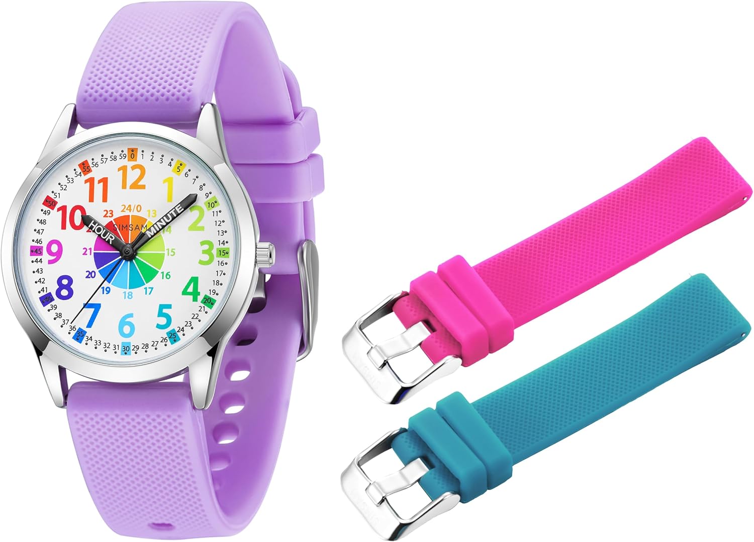 SIMSAM Kids Watch (Light Violet) + 2 Bands (Hot Pink, Light Blue)