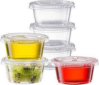 [100 Sets - 2 oz.] Jello Shot Cups with Lids, Small Plastic Condiment Containers for Sauce, Salad Dressings, Ramekins, & P...