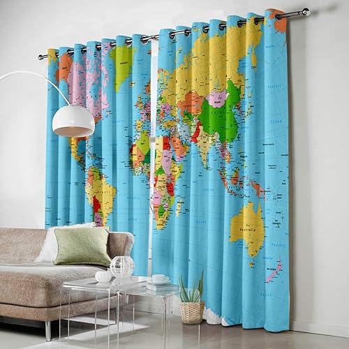 Miniatura 3 de FortuneHouse Blackout Curtains Thermal Insulated World Map Educational Geography Solid Pattern Metal Grommet Elegant Room Drapes Window Curtain for