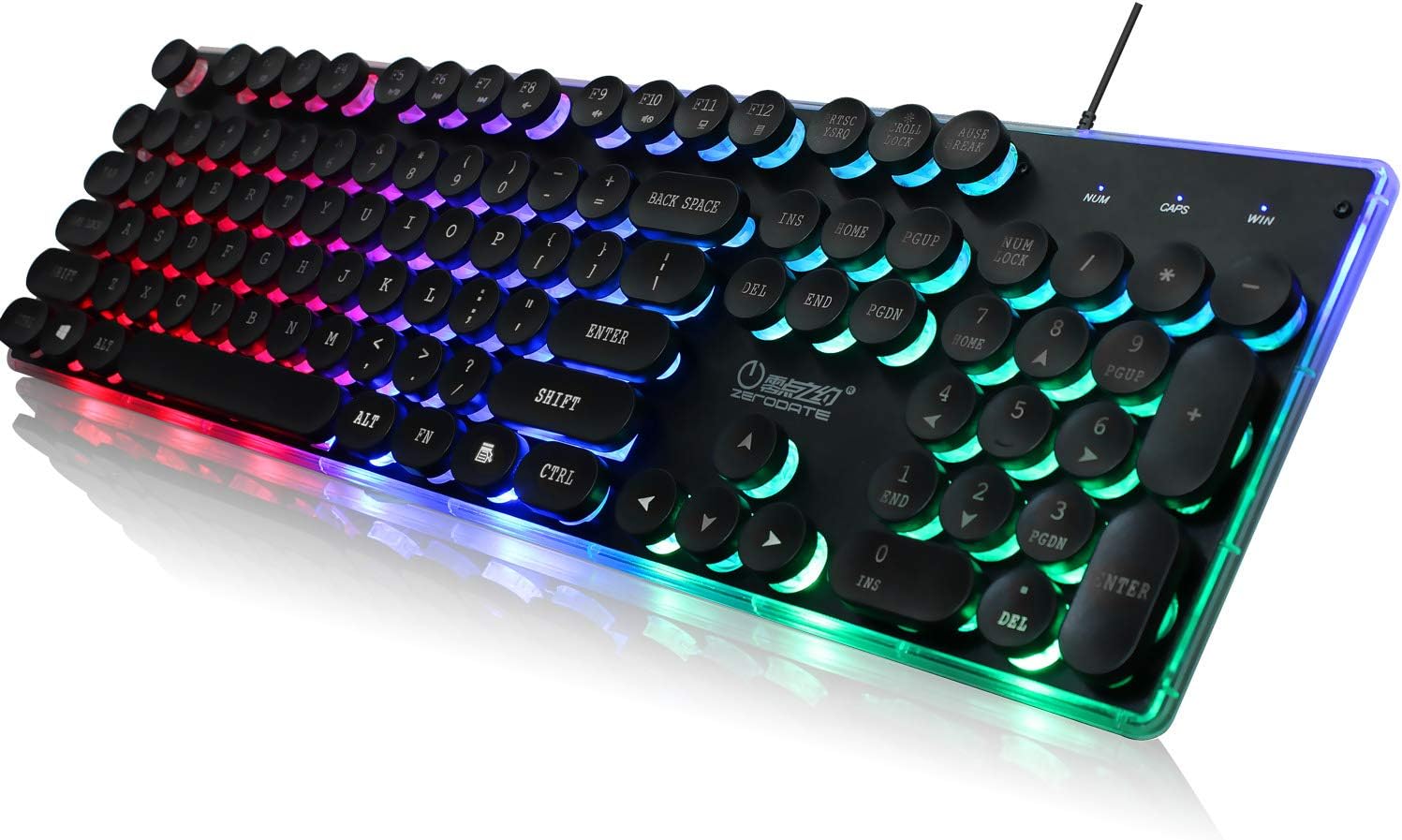 KB202 Steampunk Gaming Keyboard Wired LED Backlit Keyboard with Round Keycaps Retro Typewriter Circle Keyboard