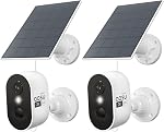 AOSU 2K Security Camera Wireless Outdoor, Solar Powered Security Camera with Spotlight, Siren, Motion Detection, Full Color Night Vision, 2-Way Audio, IP66, Compatible with Alexa, 2.4GHz WiFi (2PACK)