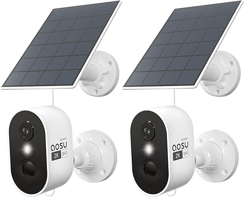 AOSU Cámaras de seguridad solar 2K inalámbricas para exteriores, cámara solar para exteriores para seguridad del hogar, cámara WiFi con visión