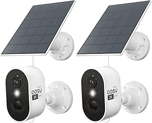 AOSU 2K Security Camera Wireless Outdoor, Solar Powered Security Camera with Spotlight, Siren, Motion Detection, Full Color Night Vision, 2-Way Audio, IP66, Compatible with Alexa, 2.4GHz WiFi (2PACK) asin的图片