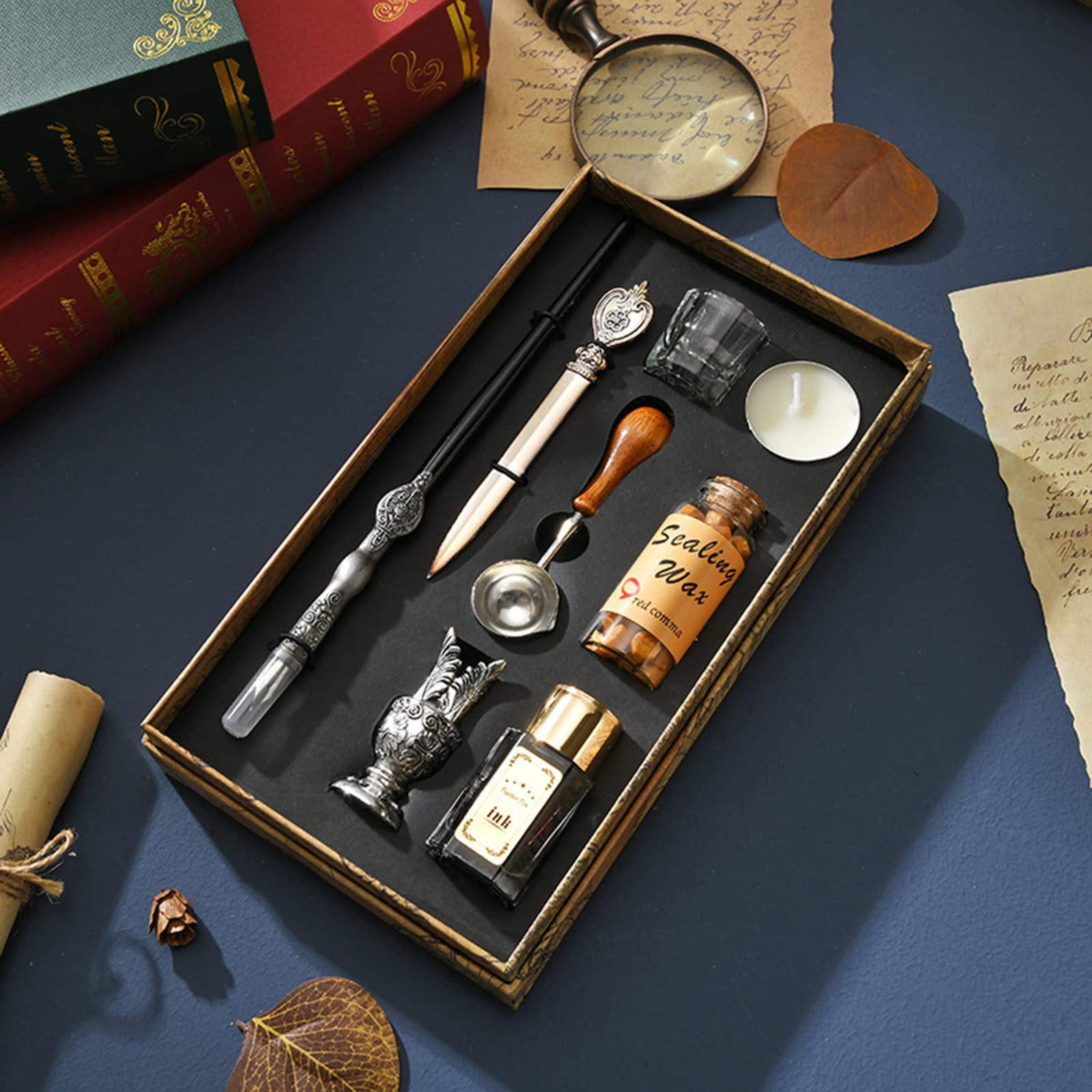 Set di Penna a Immersione e Inchiostro, Penna Piuma Inchiostro Vintage con set Sigillo di Cera, Penne per Calligrafia per gli amanti della scrittura a mano compleanno Natale San Valentino