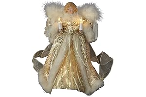 Kurt Adler UL 10-Light Lighted Angel Tree Topper, 10-Inch, Ivory and Gold