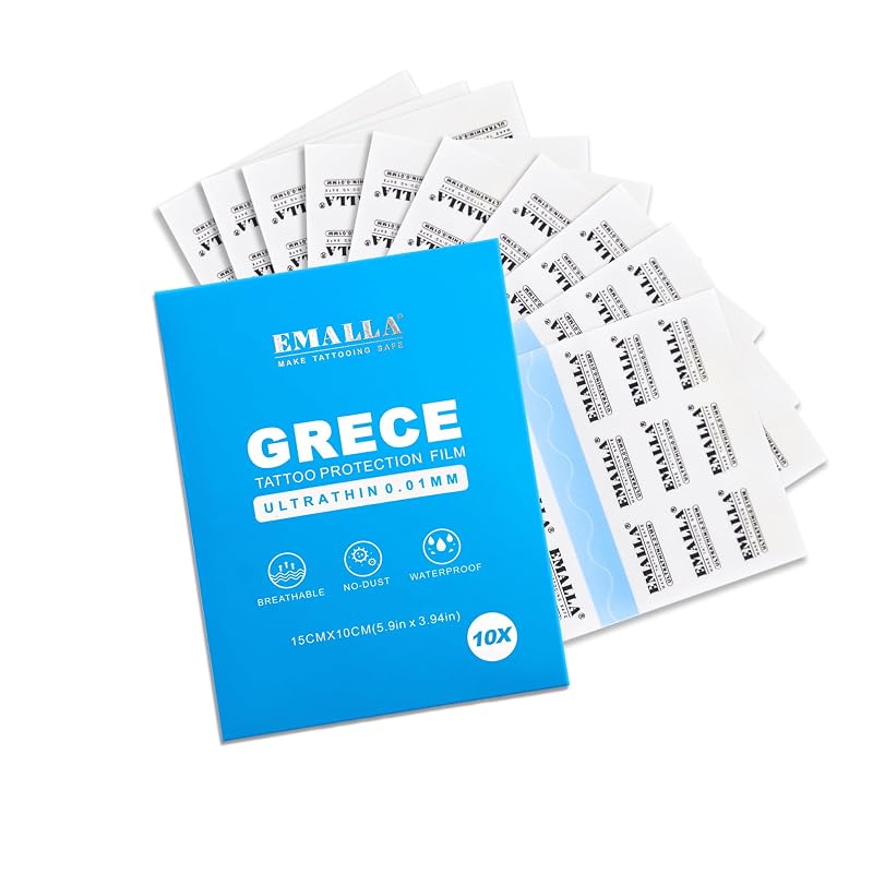 Emalla GRECE Película para Cuidados Pós-Tatuagem, Pacote com 10, 15,24 cm x 10,16 cm