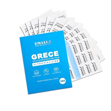Emalla GRECE Tattoo Aftercare Bandage, 10 Pack Waterproof Second Skin Tattoo Cover Up Tape Patch 6" x 4" Flexible Aftercare Bandage for Healing Skin 0.01mm Protection Film