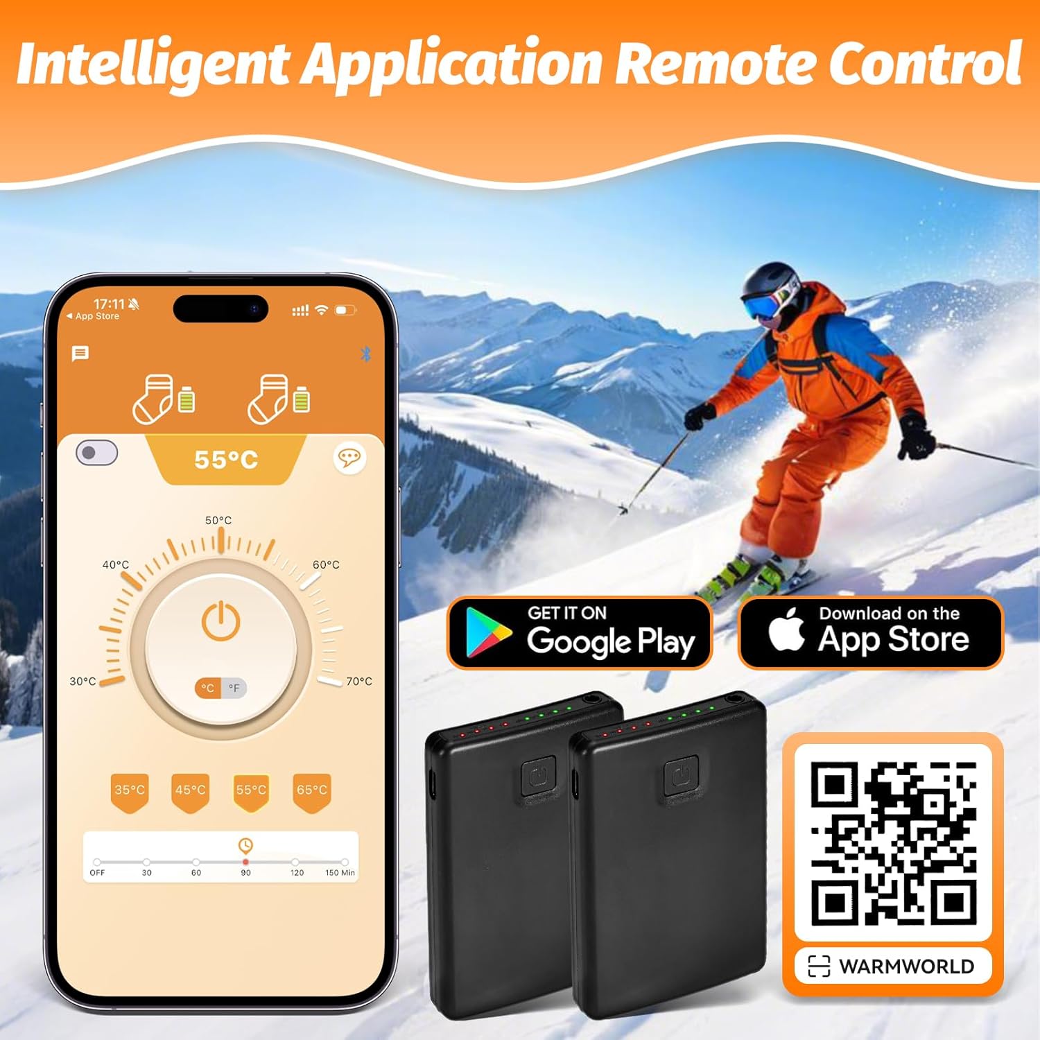 2 Pack Heated Socks for Men Women, APP Control Rechargeable Electric Heated Socks for Up to 10 Hours Electric Socks with 4 Heat Settings Foot Warmers for Winter,Skiing,Camping,Outdoor Work