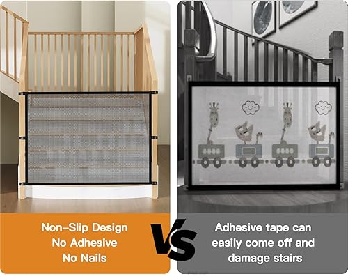 Miniatura 6 de Escaleras de malla para perros y mascotas, puertas de barrera de seguridad para bebés para escaleras, puertas para cachorros sin perforaciones para