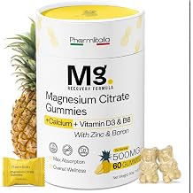 Magnesium Citrate Gummies 500mg for Adults Magnesium Gummies for Adults for Muscle Relaxation, Nerve & Bone Support High Absorption Magnesium Gummies, Pineapple Flavor, 60 Count