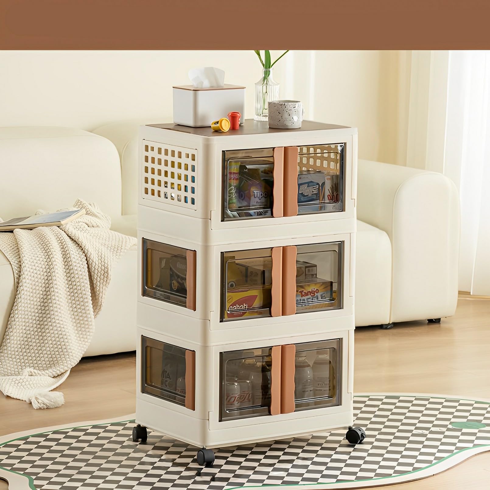 Amoilly Foldable Storage Cabinet, 3 Pack Stackable Storage Bin with Lids and Wheels, 90 * 50 * 35.2cm Collapsible Storage Container For Home/Dorm/Office Organization (3 BOX)