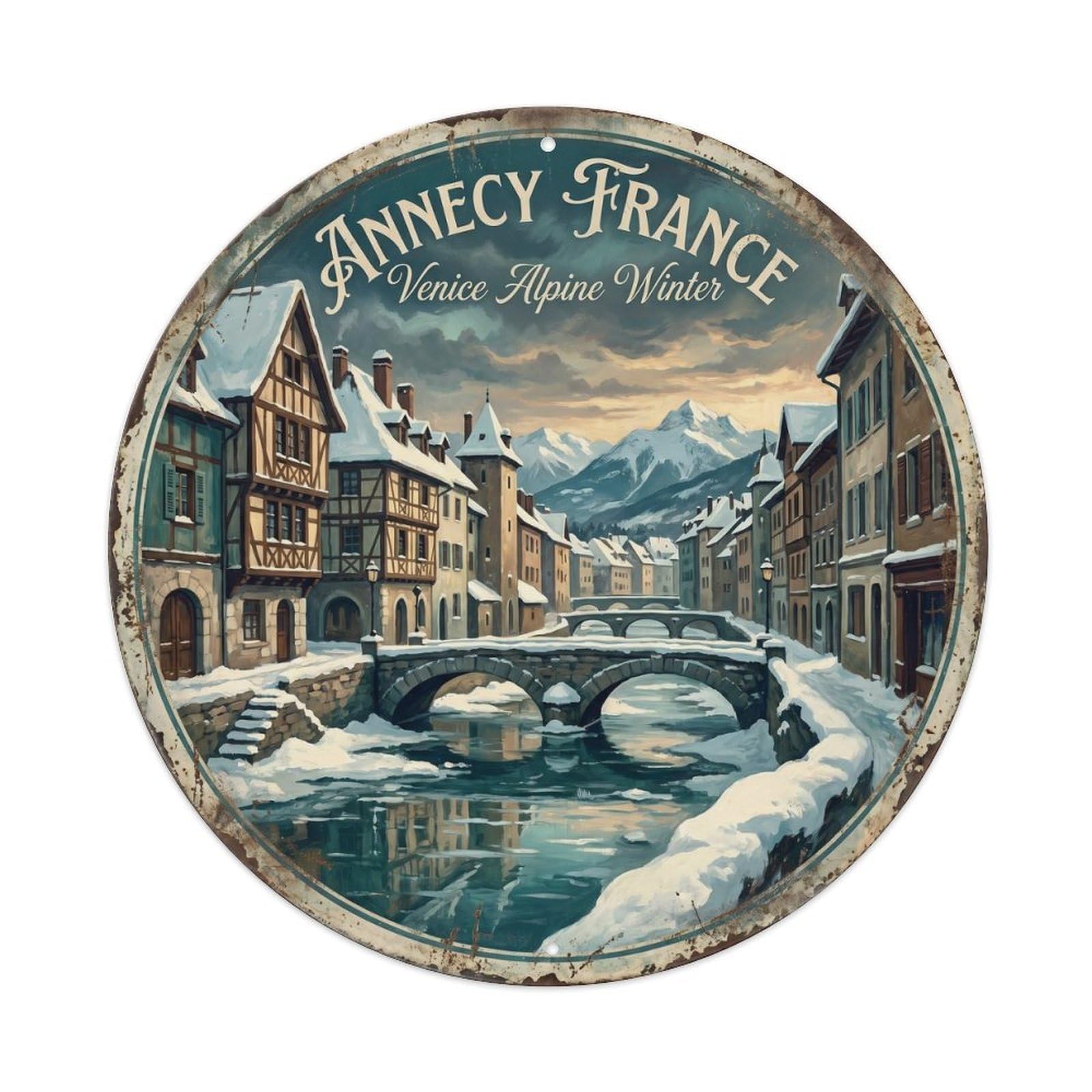 Vintage Travel Annecy France Winter Metal Tin Sign