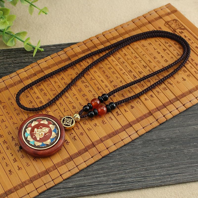Mascot pendant Men's and Women's Wear Accessories 民族风血檀木唐卡佛牌毛衣链简约异域风情尼泊尔长款项链棉麻配饰 1Pcs(尼泊尔吉象 1Pcs(血檀木）项链)