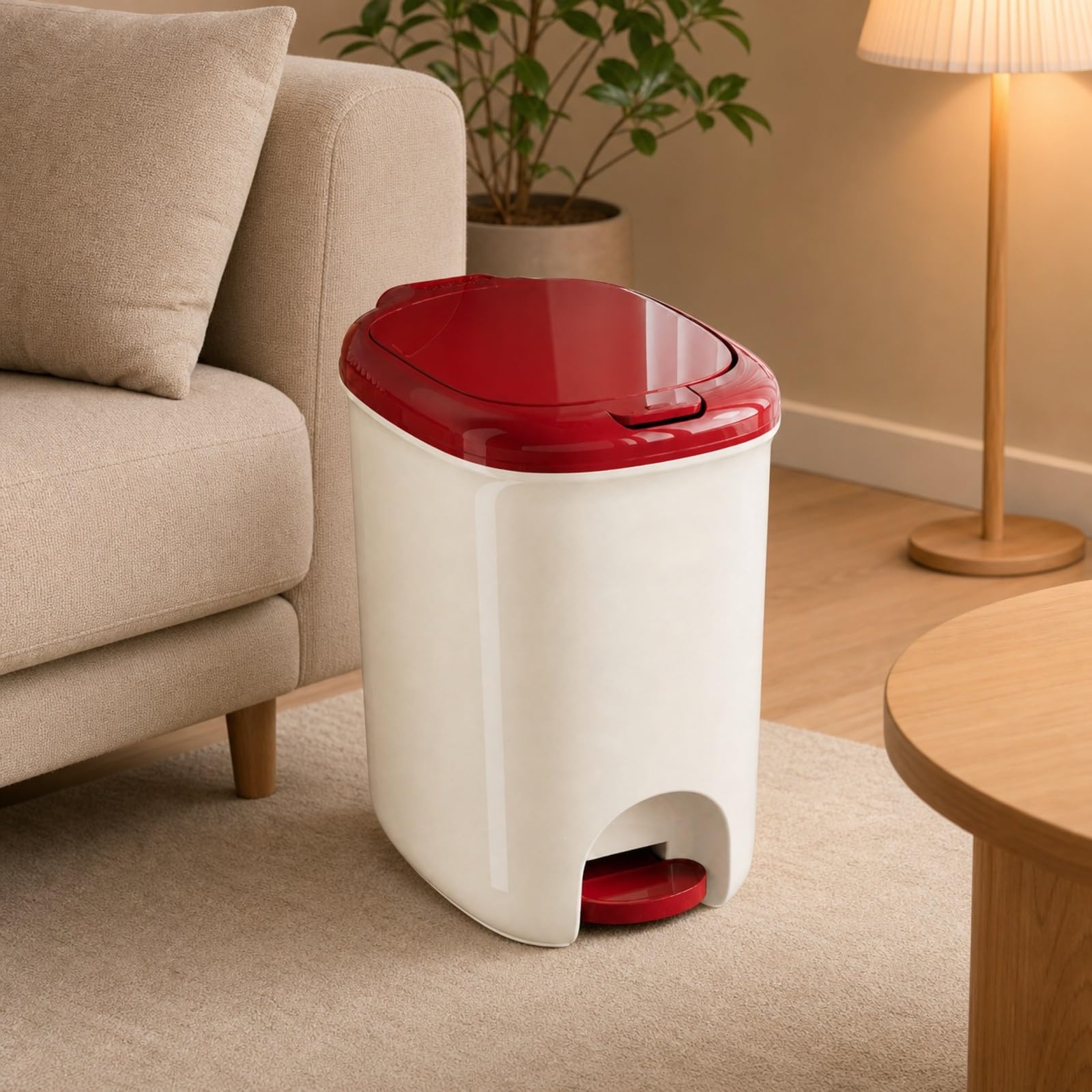 Cubo 20 Litro Pedal Higiénico Papelera con Tapa Abatible y Anillo Retenedor Compacto Barero con Tapa para Hogar, Cocina, Negro, 20L
