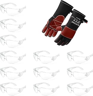 TICONN 16 Inch Welding Gloves (L) + 12 Pack Clear Safety Glasses
