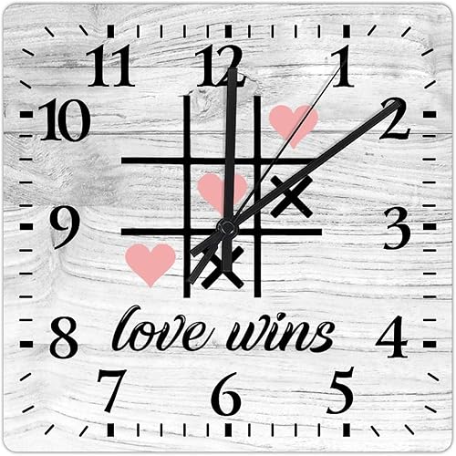 Mighun Love Wins Tic Tac Toe - Reloj de pared con citas inspiradoras, silencioso, sin tictac, reloj de pared cuadrado de 10 pulgadas, relojes de PVC