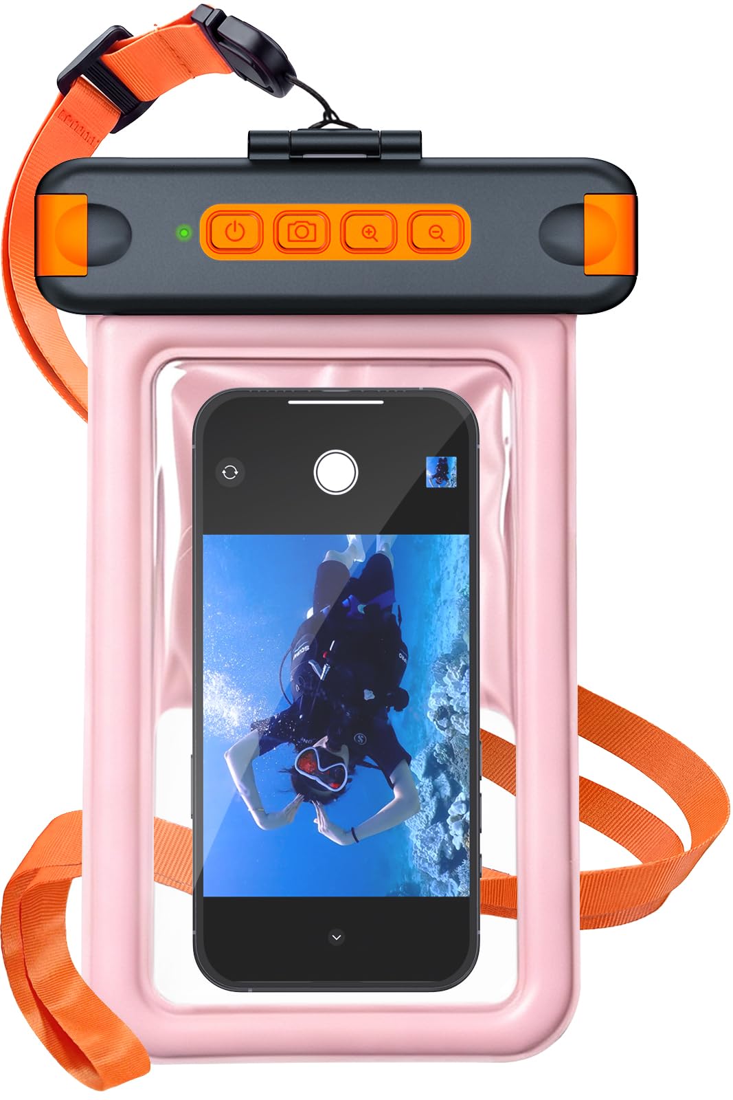 Ratcase IP68 블루투스 셔터 방수 폰 파우치 케이스, 떠 다니는, 핑크 | 핸즈프리 사진 및 비디오 수중 제어. 대형 방수 폰 케이스 범용 핏 8.5인치 휴대폰(아이폰 삼성 구글)
