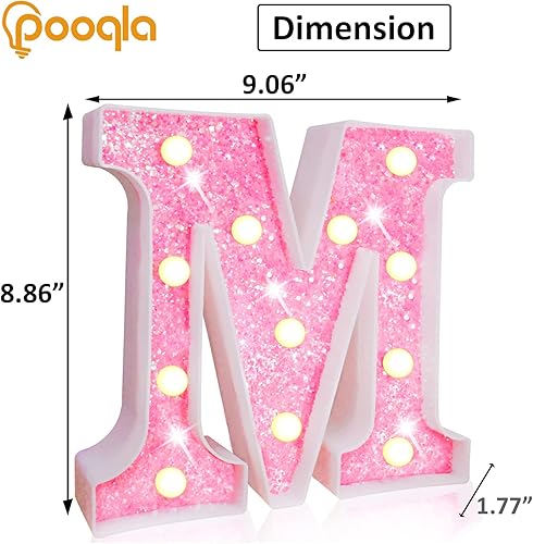 Miniatura 5 de Pooqla - Letras con iluminación LED, letras rosas iluminadas con purpurina, letras del alfabeto, letreros que funcionan con pilas, para iluminar por