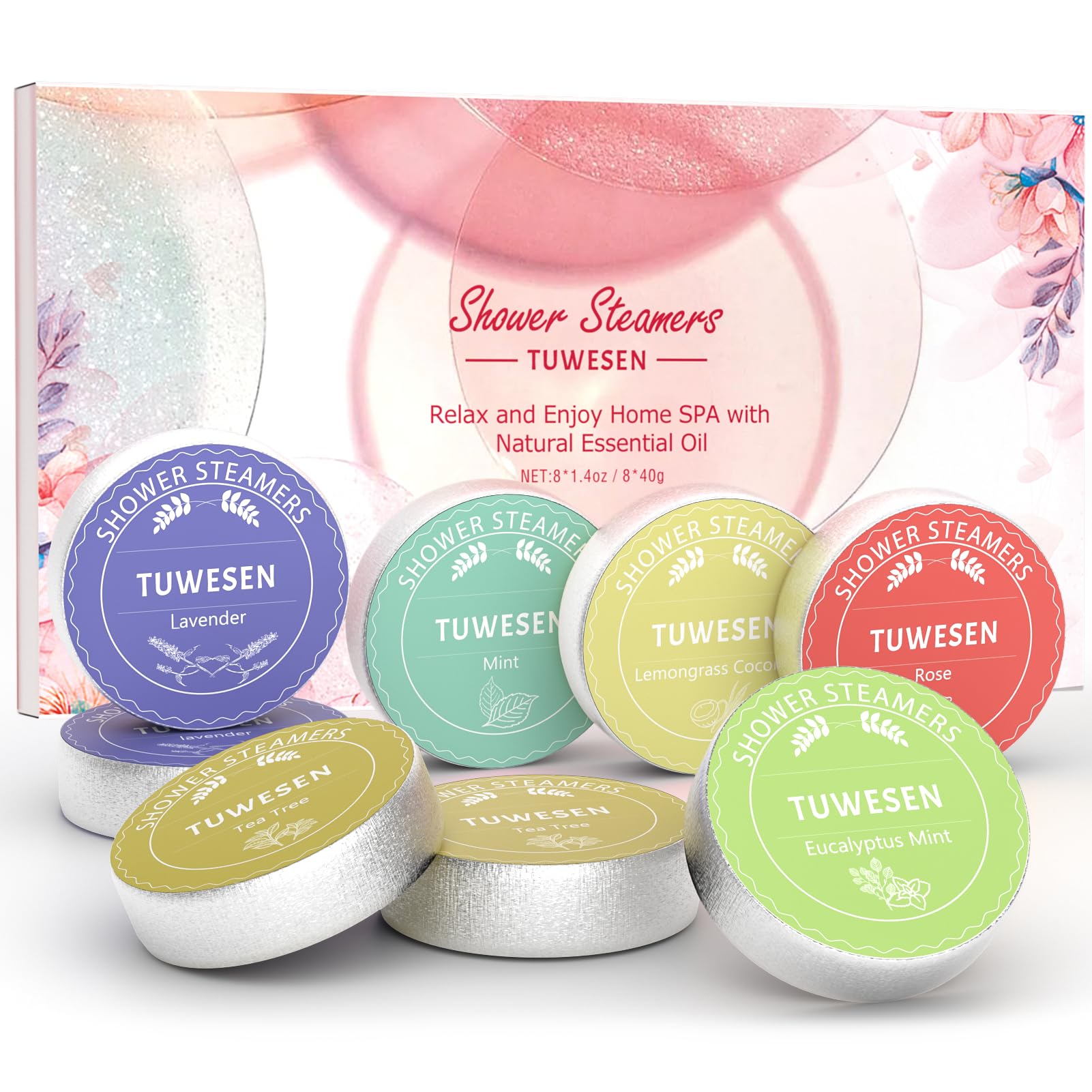Shower Steamers Aromatherapy, 8PCS Shower Bombs Aromatherapy, Shower Tablets for Home Spa, Shower Bombs with Essential Oils-Relaxation and Self Care Gifts for Women. Pink Elegant Set