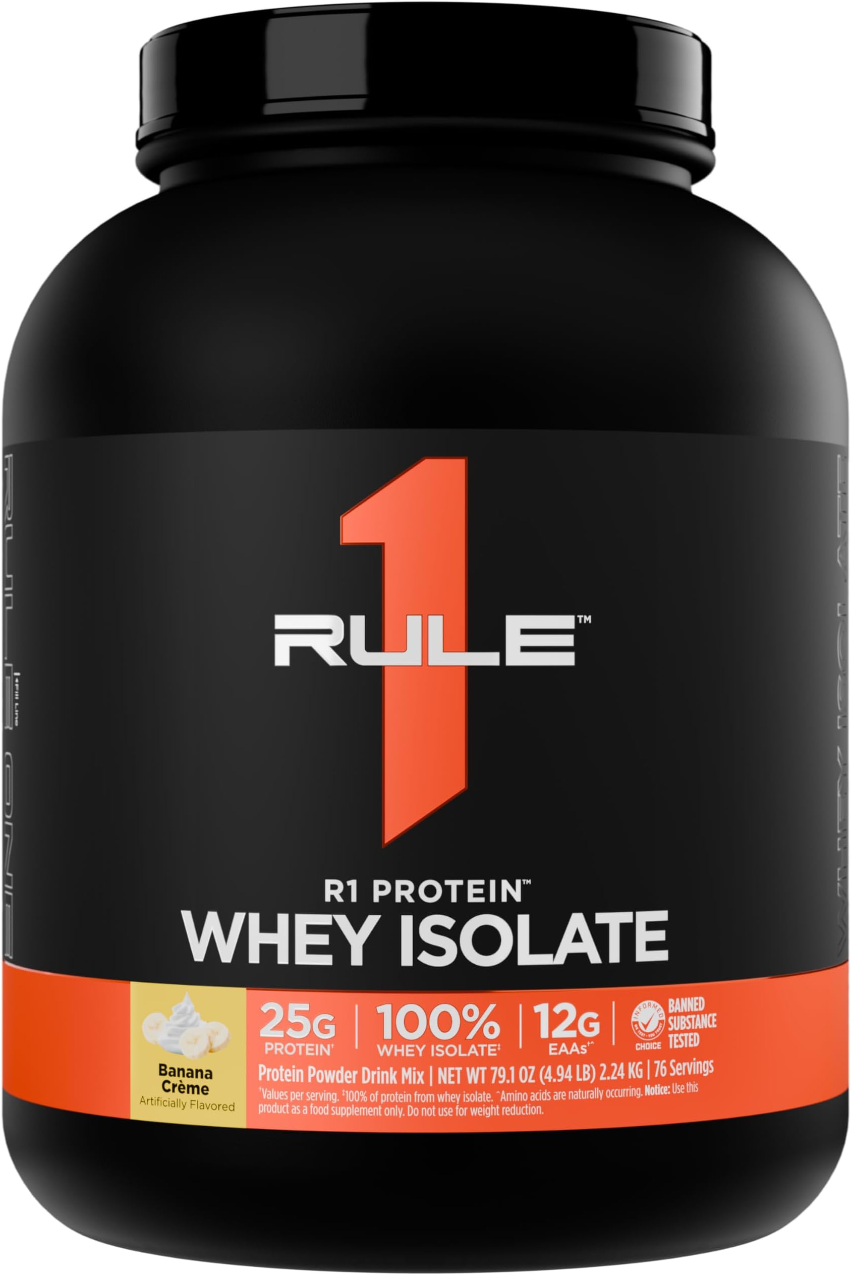 Rule 1 Proteins R1 Protein Whey Isolate - with 25g Protein & 6g BCAA Exclusively from Isolated & Hydrolyzed Sources for Workout Recovery (5 Pounds, Banana Crème)