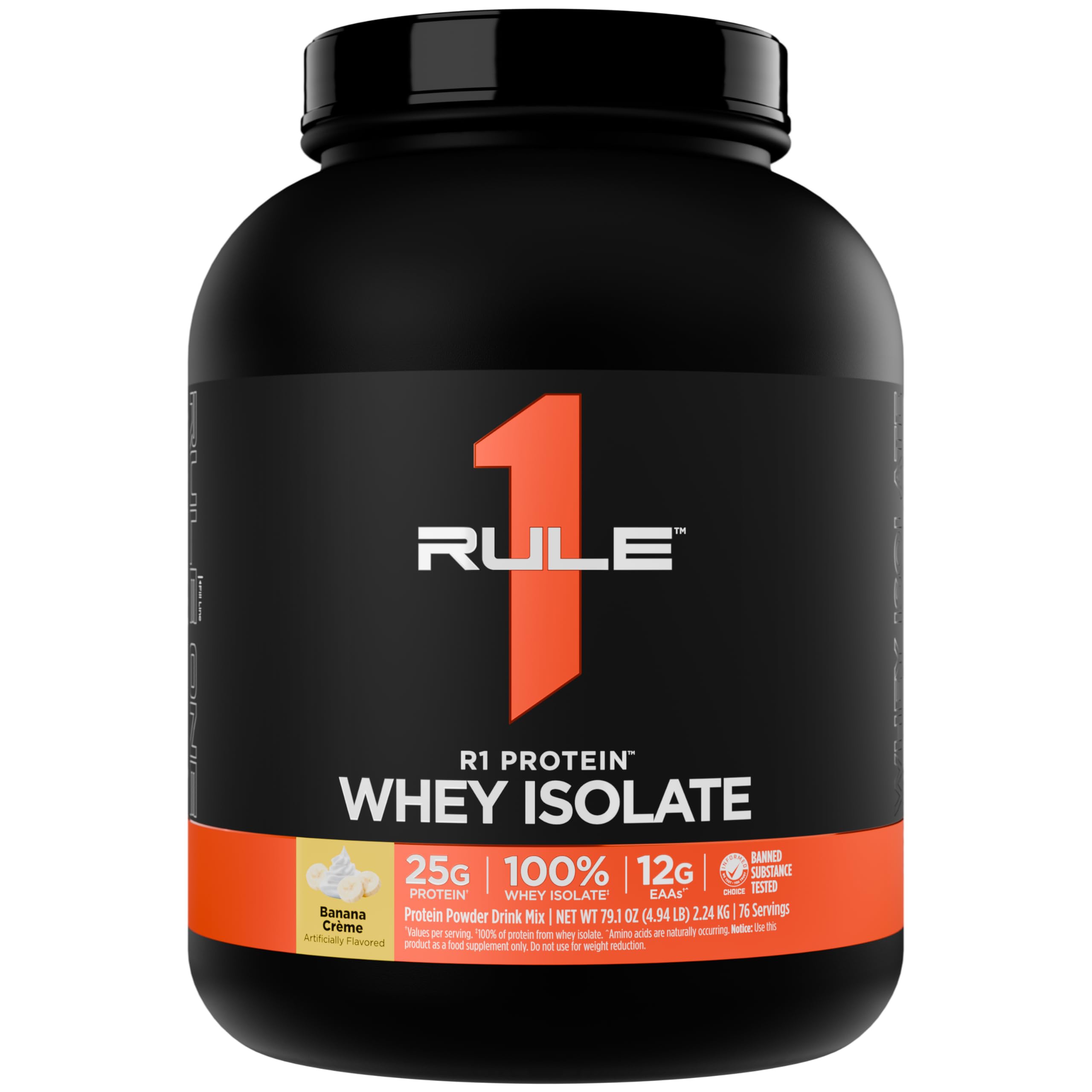 Rule 1 R1 Protein Whey Isolate - with 25g Protein & 6g BCAA Exclusively from Isolated & Hydrolyzed Sources for Workout Recovery (5 Pounds*, Banana Crème)