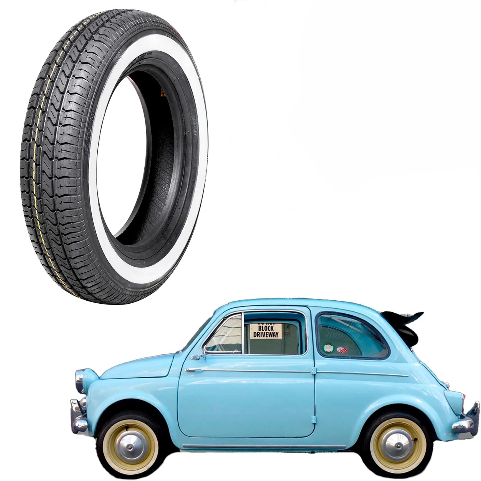 VEERUBBER PNEUMATICO GOMMA 125 12 63S TUBELESS FASCIA BIANCA 28mm WHITE WALL compatibile con FIAT 500 EPOCA