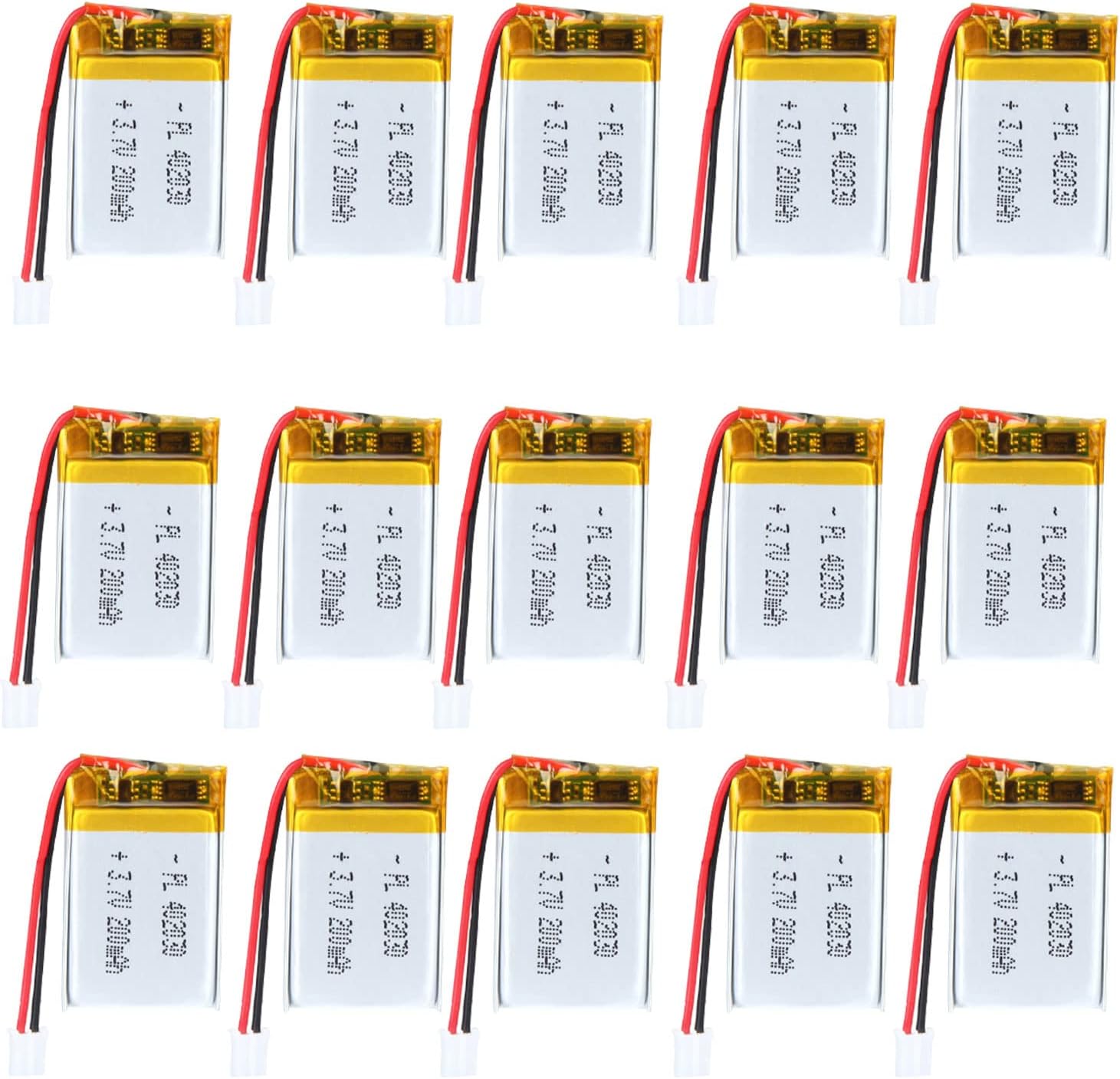 15X 3.7V 180mAh 402030 Lipo Battery Rechargeable Lithium Polymer ion Battery with PH2.0mm JST Connector