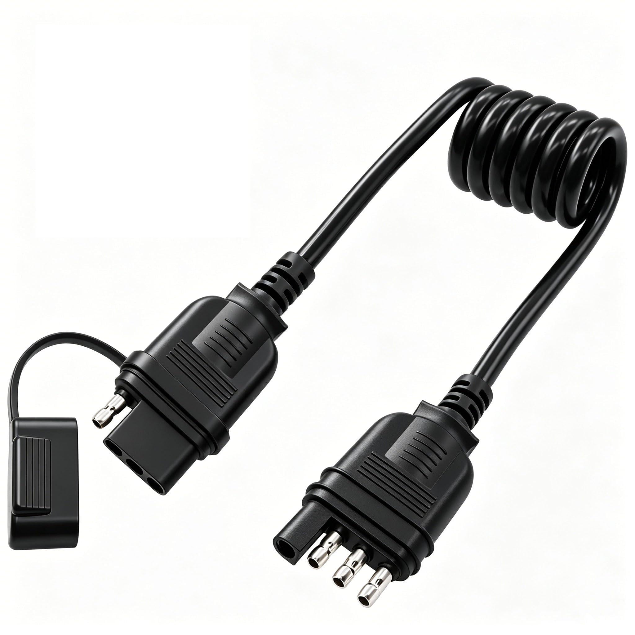 4 Way Flat Trailer Extension Coiled Cable, 4 Pin Trailer Wire Extension Harness Male and Female Stretchable Coiled with Dust Cover 36"/3 FT 18 Guage