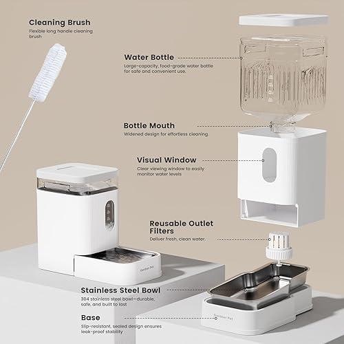 Miniatura 6 de Gardner Pet Dispensador automático de agua para perros, bebedero por gravedad con cuenco de acero inoxidable, dispensador de agua de gran capacidad
