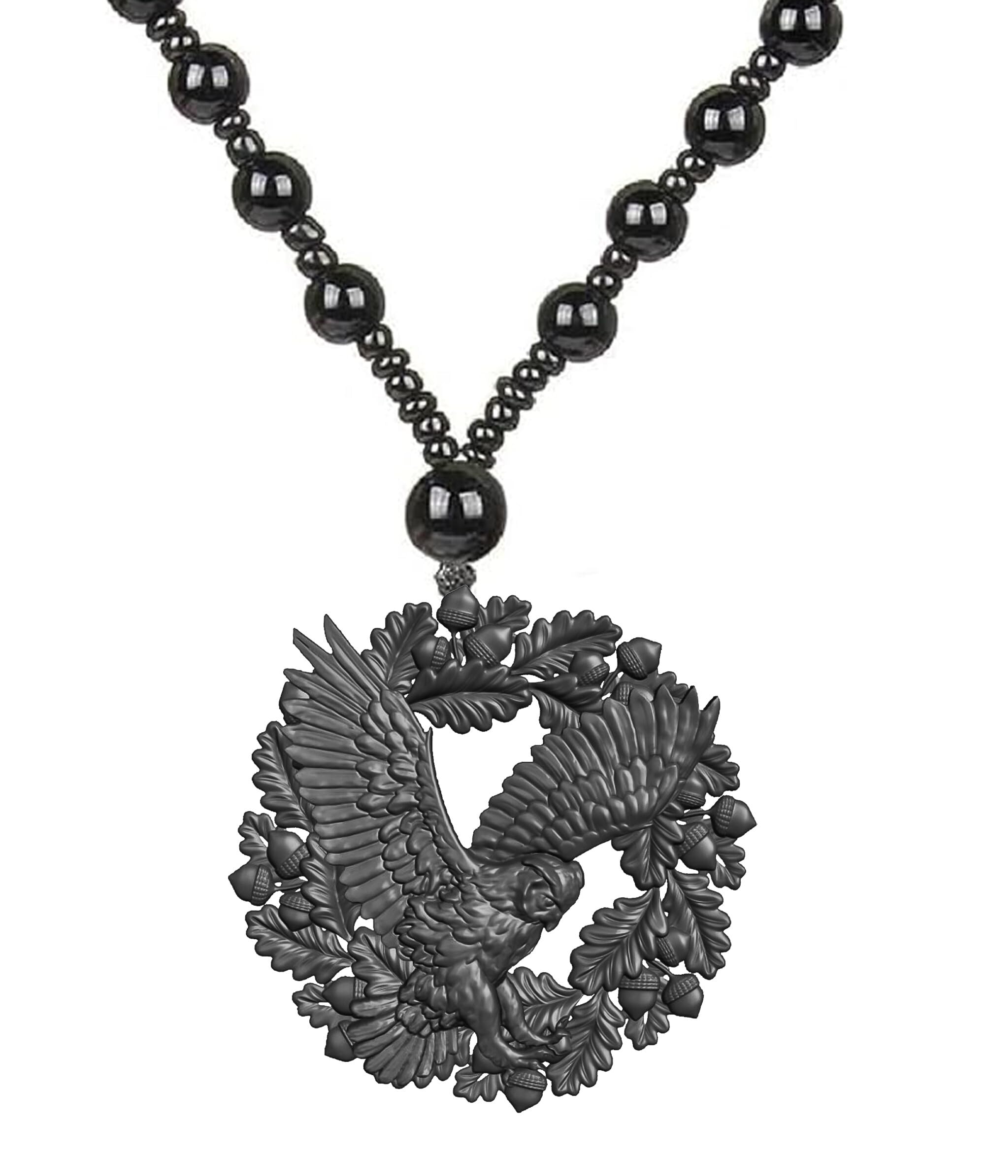 Majestic Black Flying Owl Locket Necklace pendant for Women Girls Bold Black Chain Jewelry Gift Bird Jewelry With Beads Chain Gothic Style Accessory Symbol of Wisdom & Power