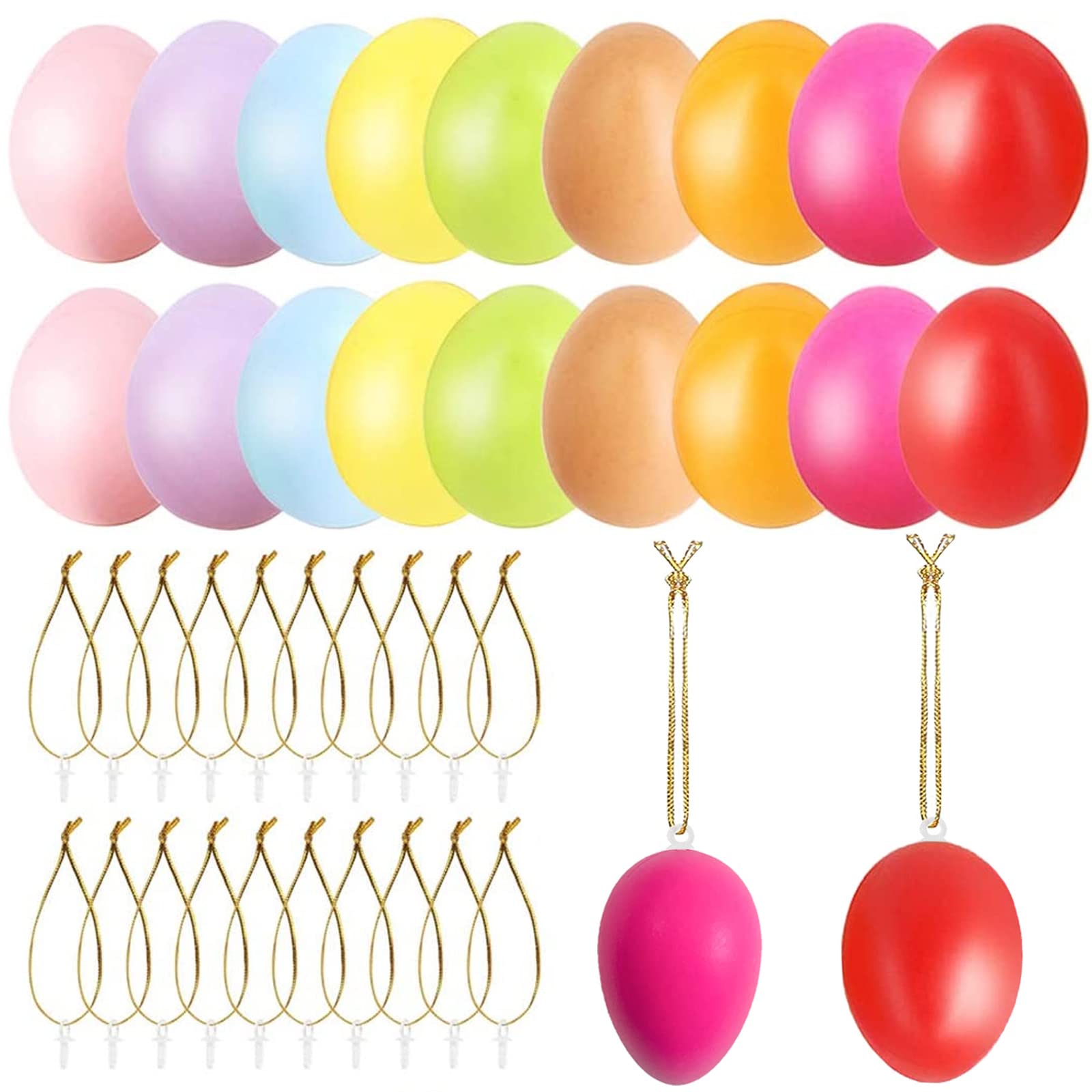 Seasboes 24 Pezzi Uovo di Pasqua da Appendere, Pasqua in Plastica, Uova di Pasqua in Plastica Colorata, Uova di Pasqua, Uova di Plastica Appese con Corda per Decorazioni e Regali