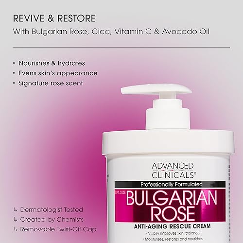 Miniatura 2 de Advanced Clinicals Crema de rescate antienvejecimiento de rosas búlgaras para el cuidado de la piel hidratante para la cara y el cuerpo hidratante